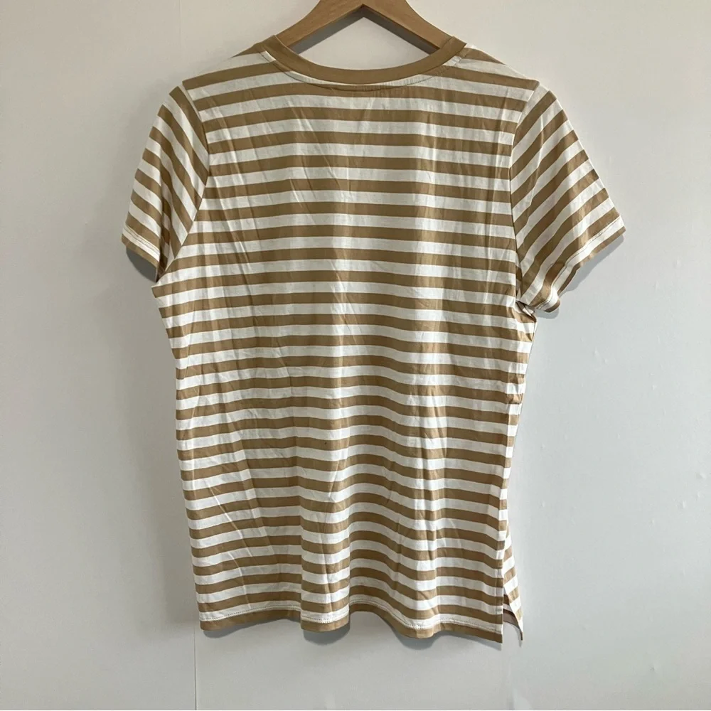 Michael Kors Tand and White Striped Tshirt Size Large - Picture 3 of 7